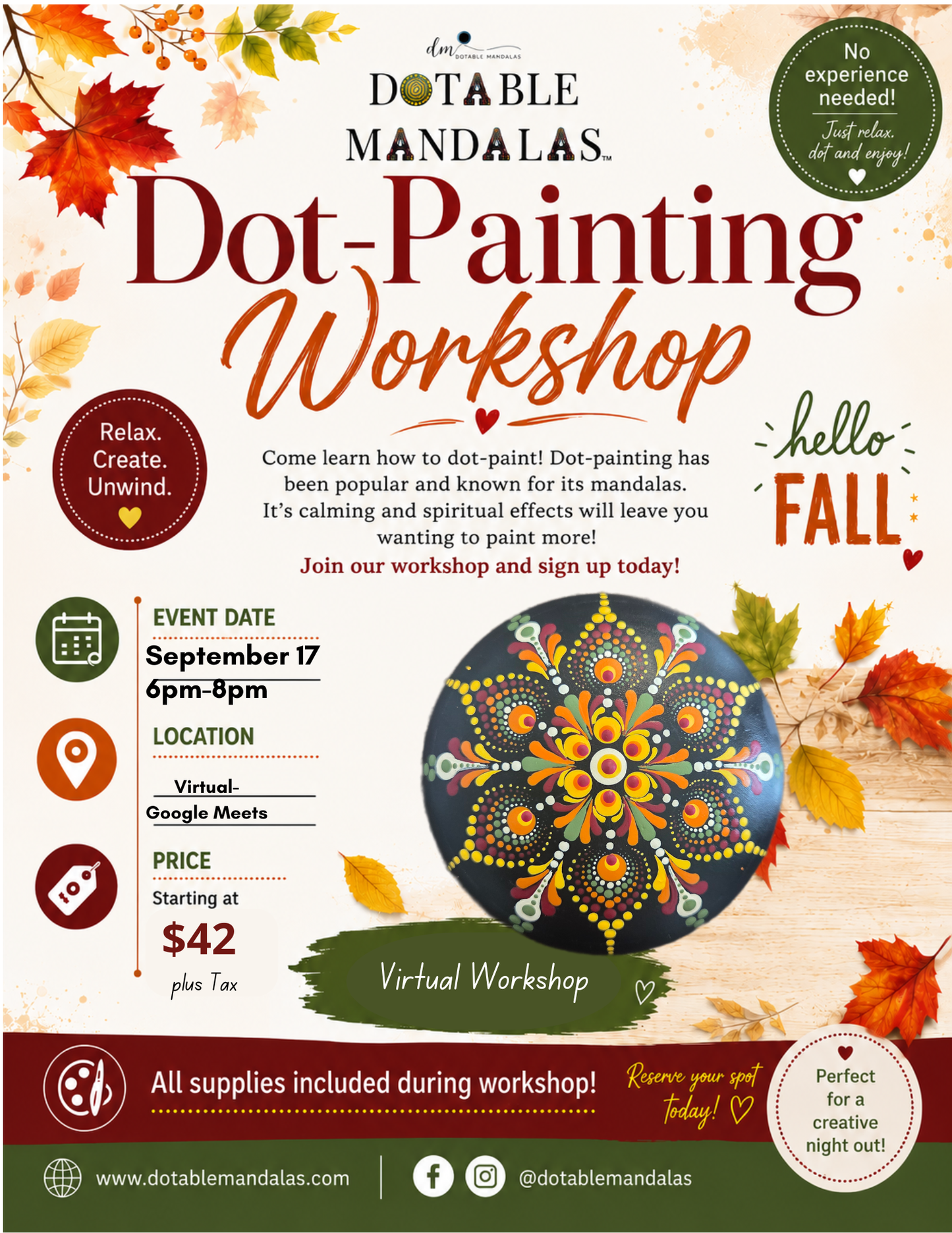 Hello Fall Virtual Dot-Painting Workshop – Autumn Radiance Rock