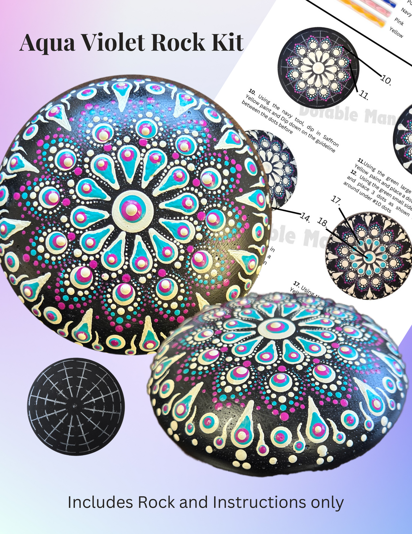 4" Aqua Violet Mandala Rock Pattern Kit